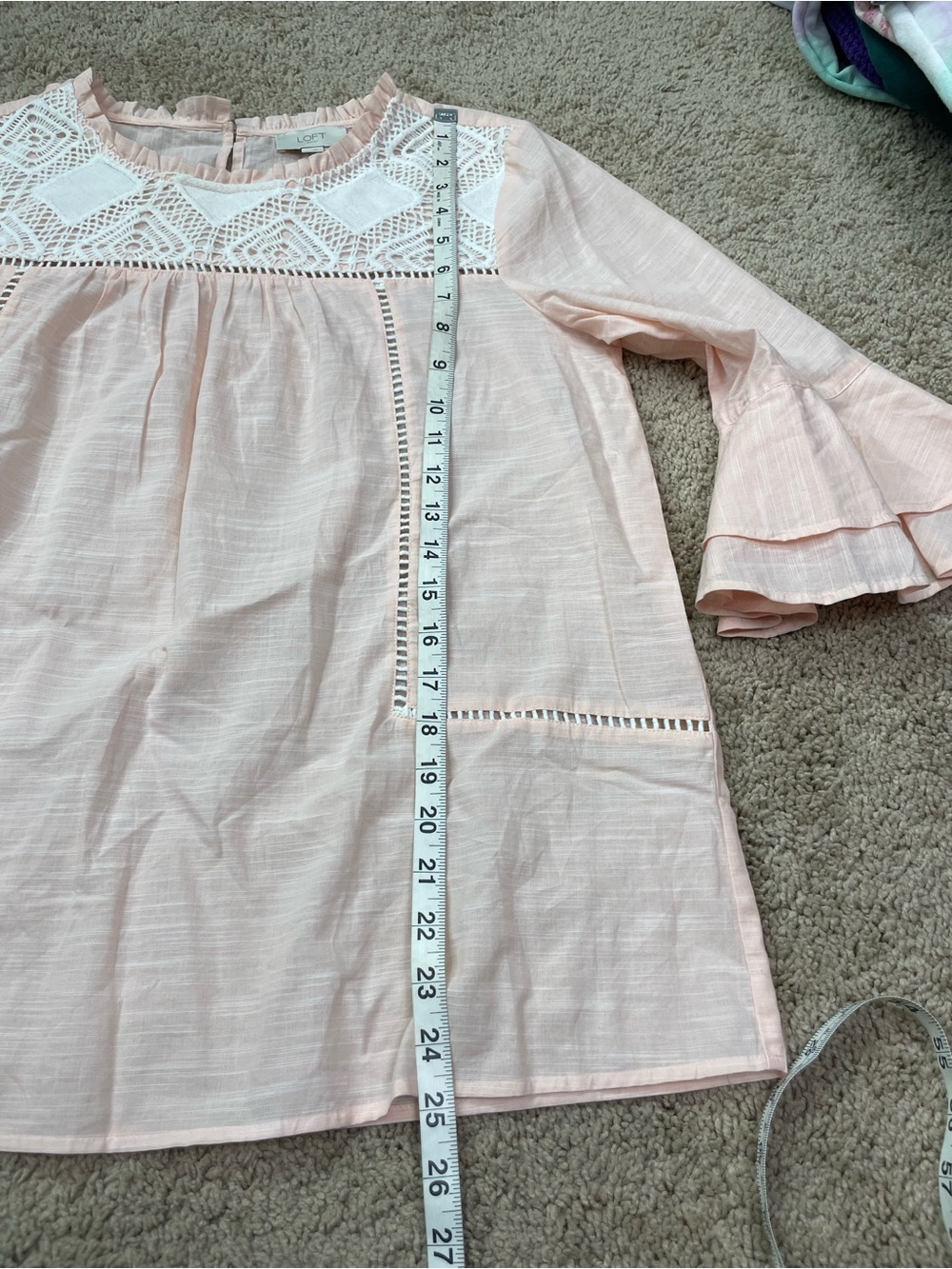 Loft Women’s Pale Pink Eyelet Yoke Peasant‎ Top - Picture 7 of 12